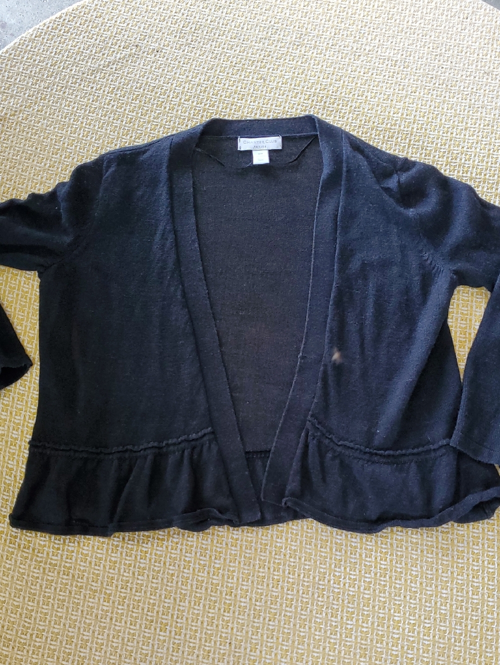 Charter Club Black Open-Front Ruffle-Hem Cardigan